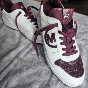 Michael Kors White and Burgundy Sneakers